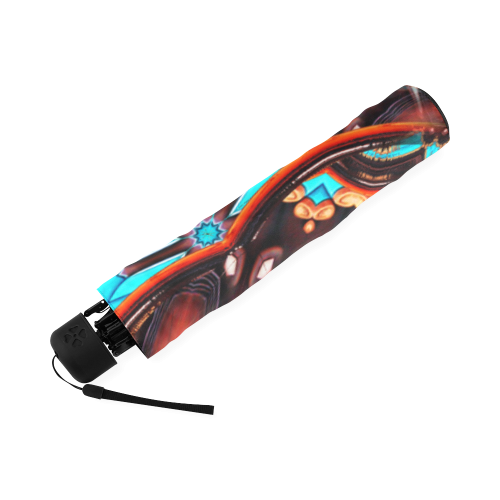 K172 Wood and Turquoise Abstract Foldable Umbrella (Model U01)