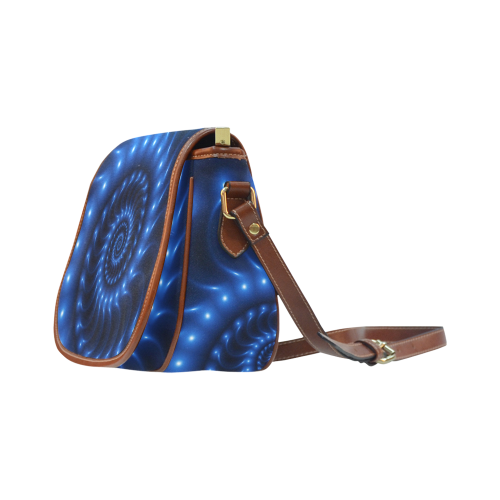 Glossy Blue Fractal Spiral Saddle Bag/Large (Model 1649)