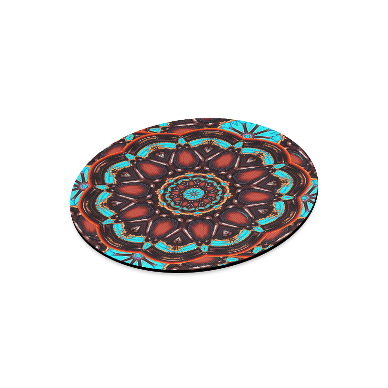 K172 Wood and Turquoise Abstract Round Mousepad