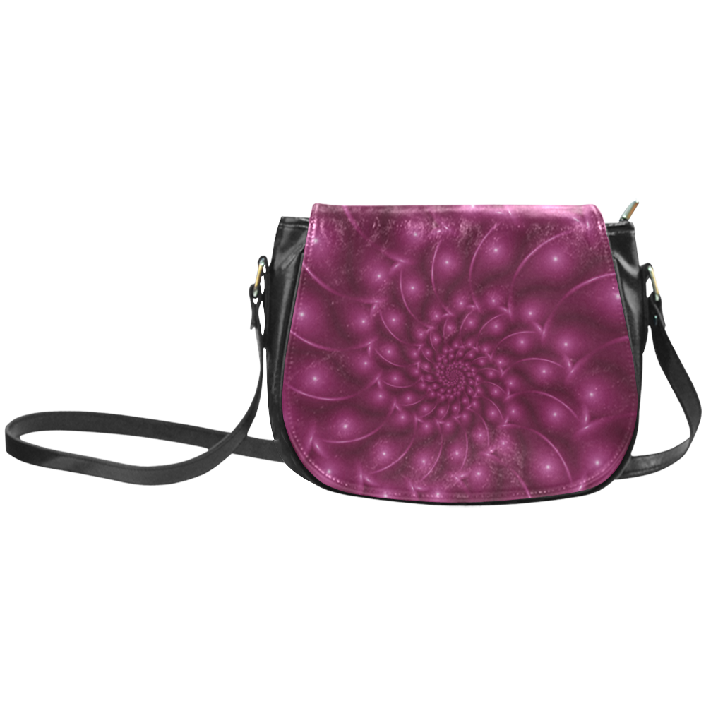 Glossy Berry Purple Fractal Spiral Classic Saddle Bag/Large (Model 1648)