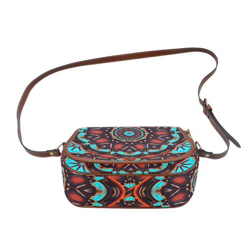 K172 Wood and Turquoise Abstract Saddle Bag/Small (Model 1649) Full Customization