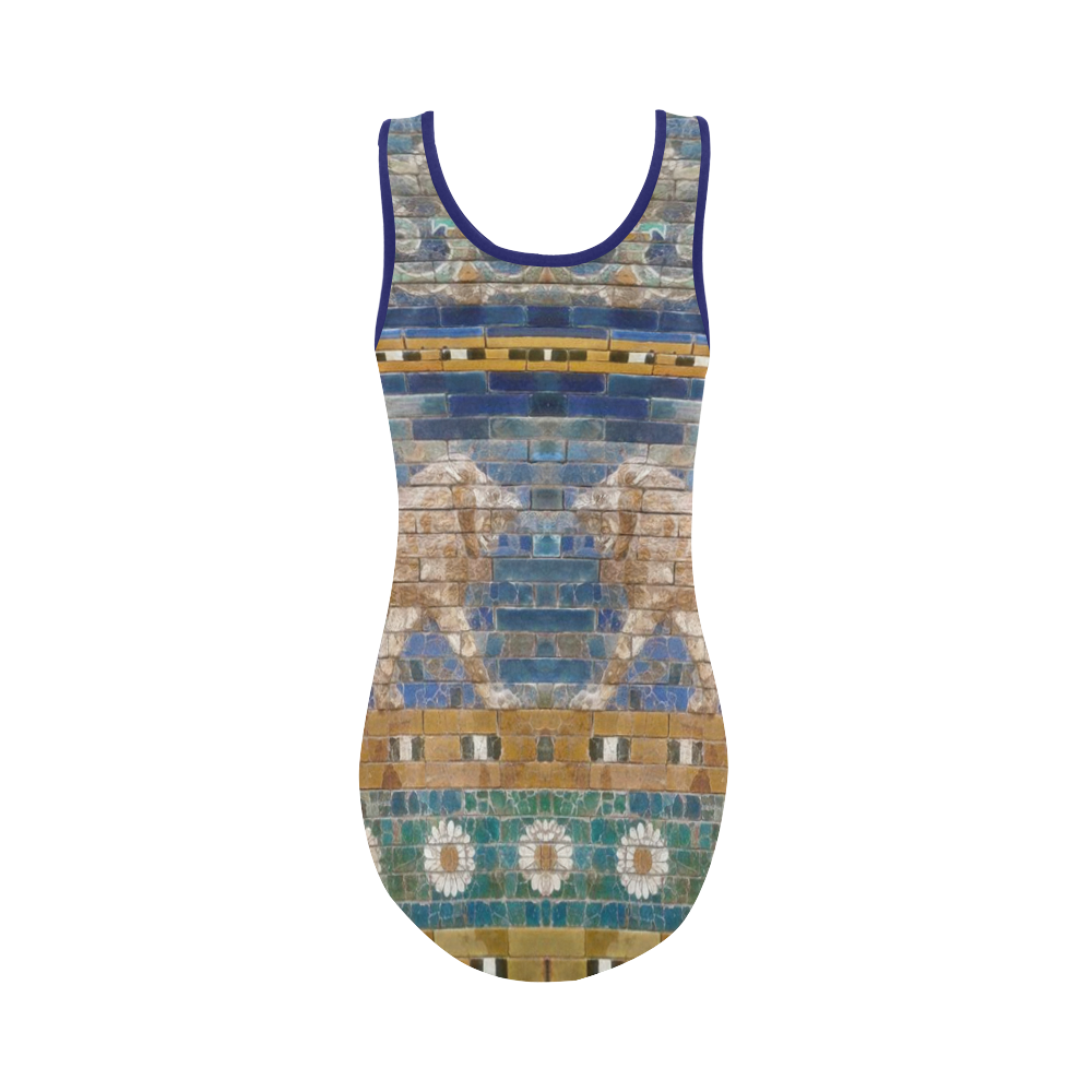 Two Lions And Daisis Mosaic Vest One Piece Swimsuit (Model S04)