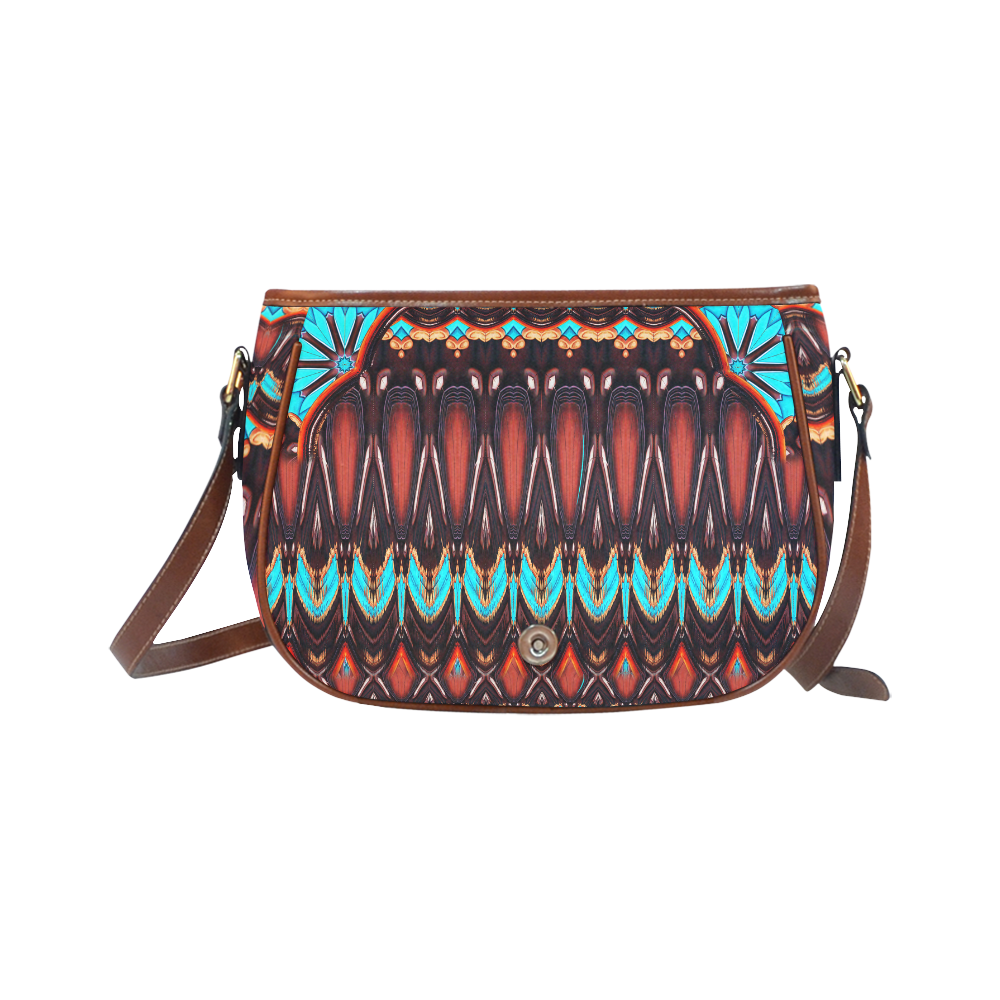 K172 Wood and Turquoise Abstract Saddle Bag/Large (Model 1649)