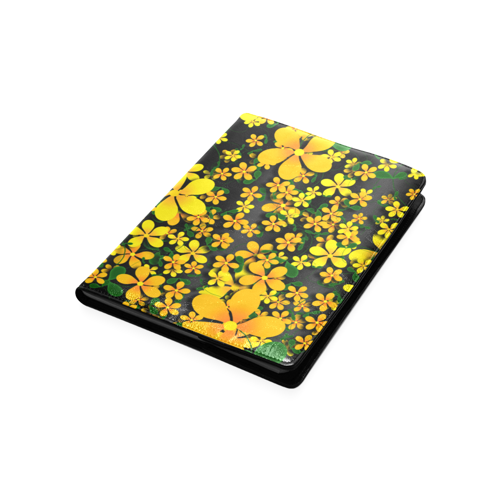 Pretty Orange & Yellow Flowers on Black Custom NoteBook B5