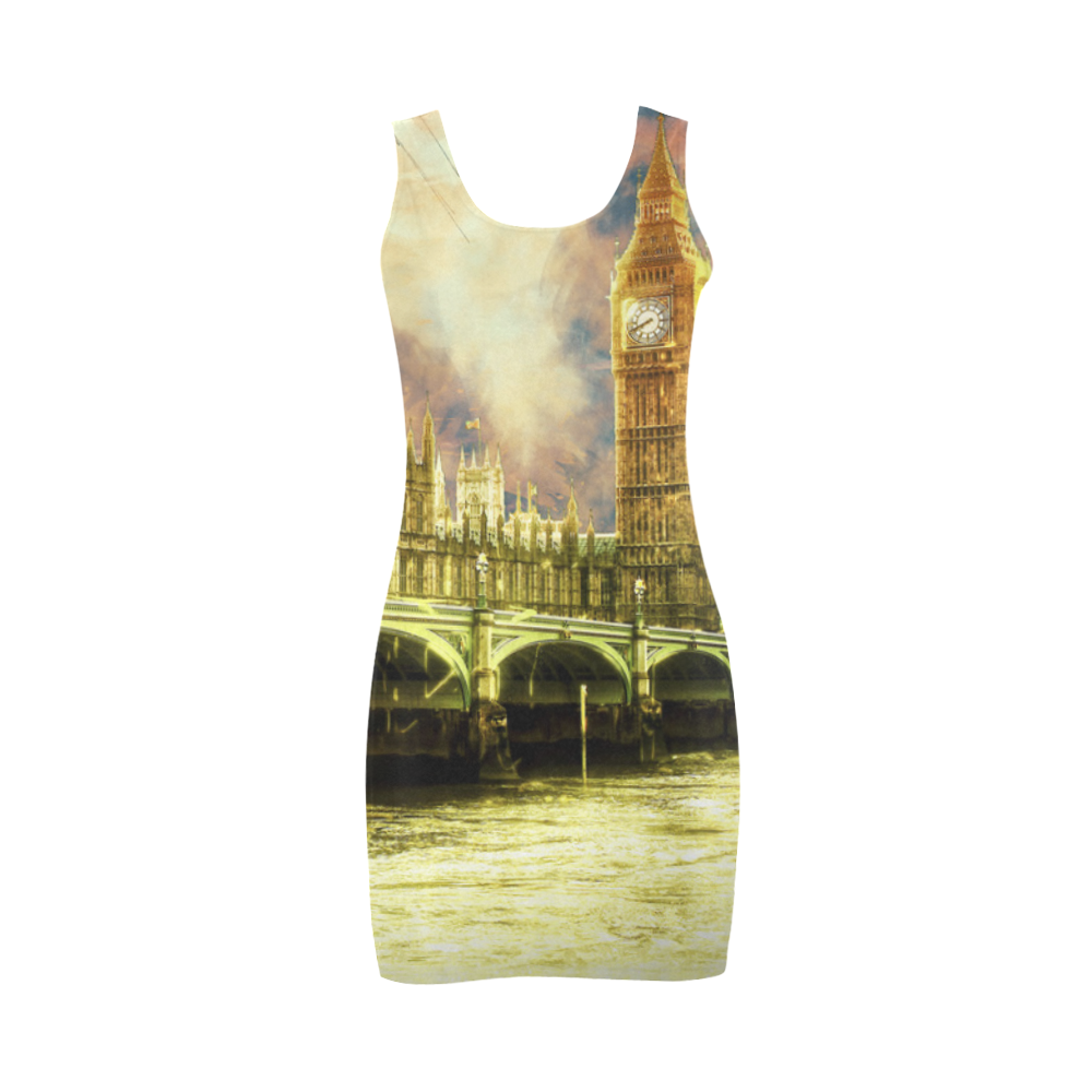 Abstract Golden Westminster Bridge in London Medea Vest Dress (Model D06)