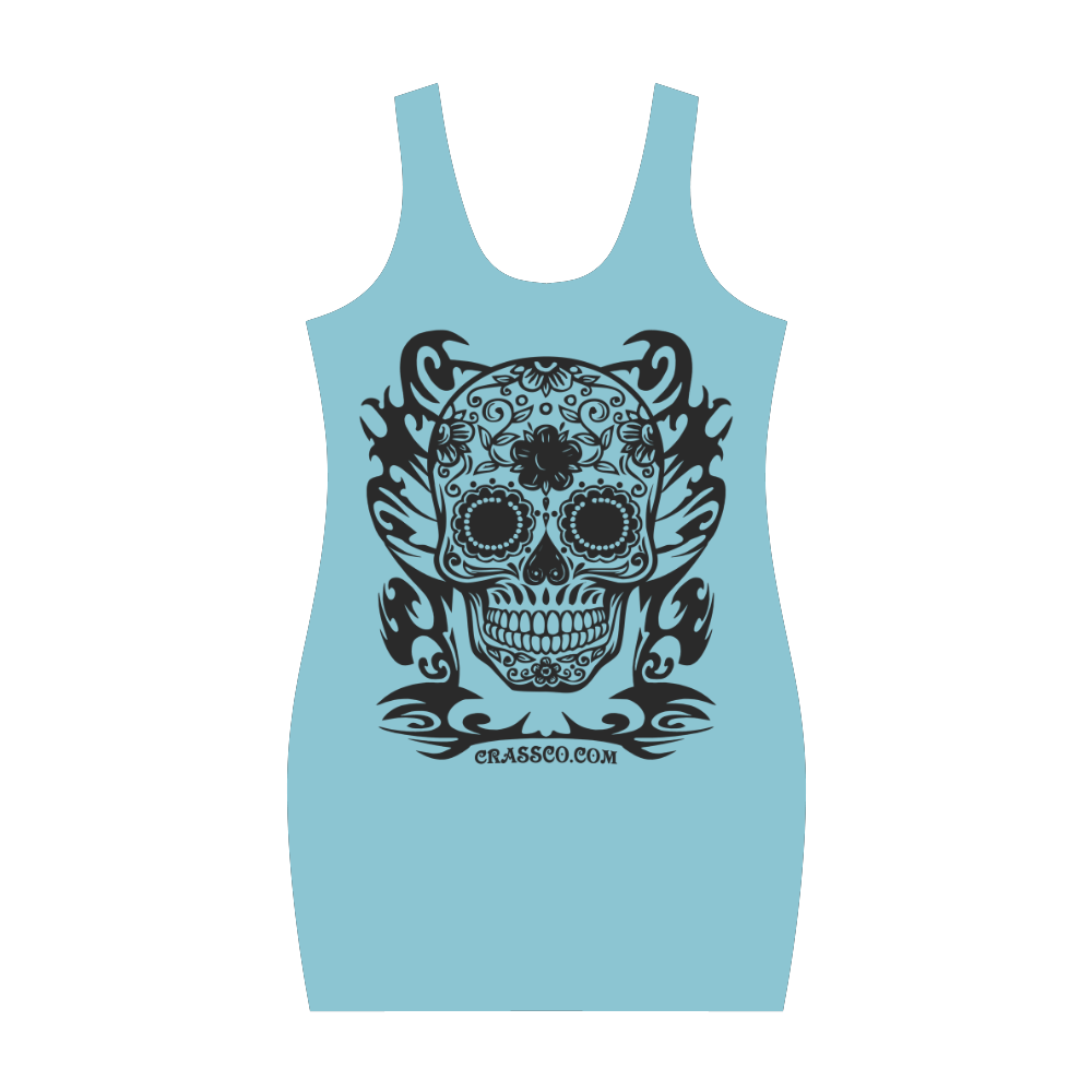 Skull Flowers Blue Medea Vest Dress (Model D06)