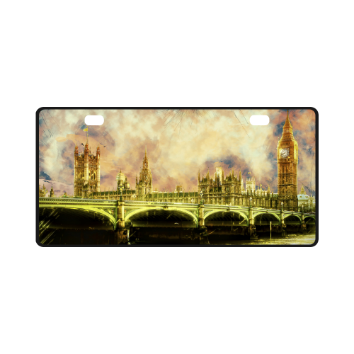Abstract Golden Westminster Bridge in London License Plate