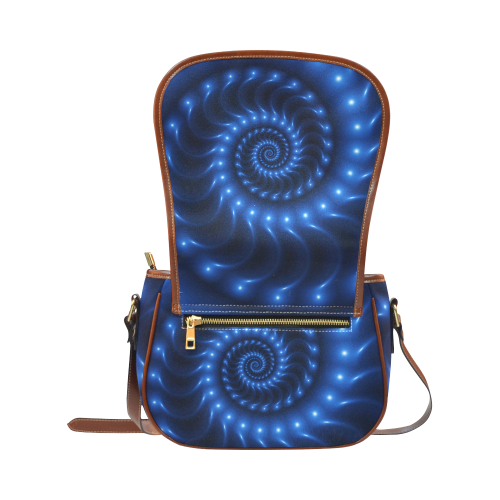 Glossy Blue Fractal Spiral Saddle Bag/Small (Model 1649) Full Customization