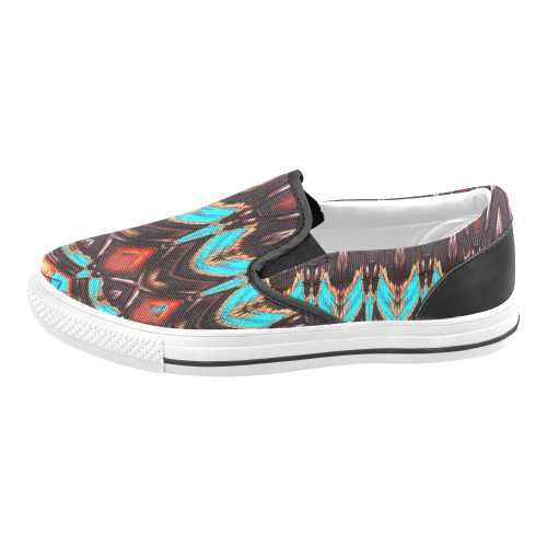 K172 Wood and Turquoise Abstract Women's Unusual Slip-on Canvas Shoes (Model 019)