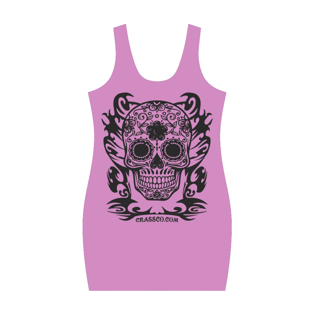Skull Flowers Pink Medea Vest Dress (Model D06)