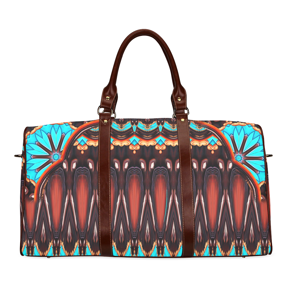 K172 Wood and Turquoise Abstract Waterproof Travel Bag/Large (Model 1639)