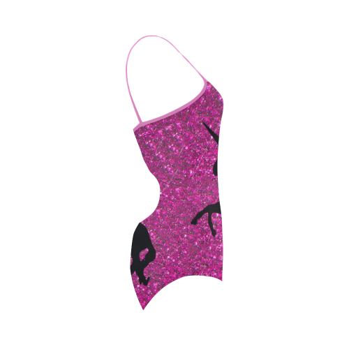 unicorn on pink glitter Strap Swimsuit ( Model S05)