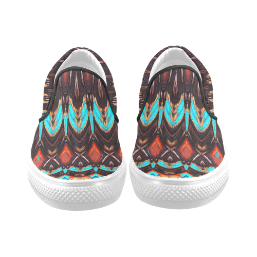 K172 Wood and Turquoise Abstract Women's Unusual Slip-on Canvas Shoes (Model 019)