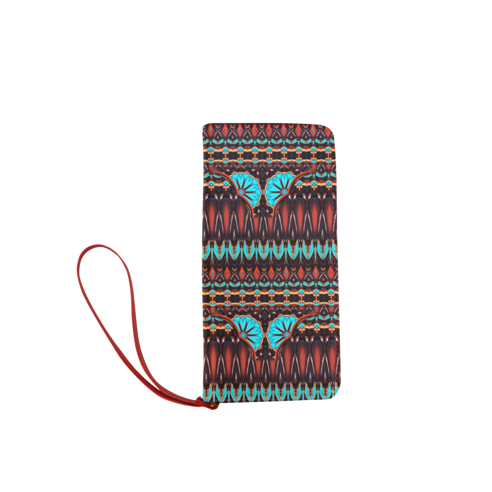K172 Wood and Turquoise Abstract Pattern Women's Clutch Wallet (Model 1637)