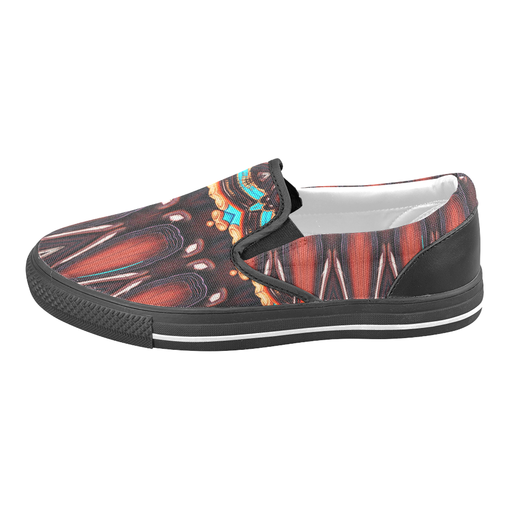 K172 Wood and Turquoise Abstract Men's Slip-on Canvas Shoes (Model 019)