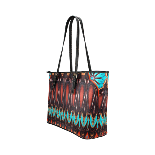 K172 Wood and Turquoise Abstract Leather Tote Bag/Large (Model 1651)