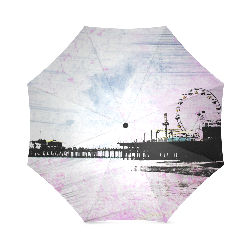 Pink Grunge Santa Monica Pier Foldable Umbrella (Model U01)