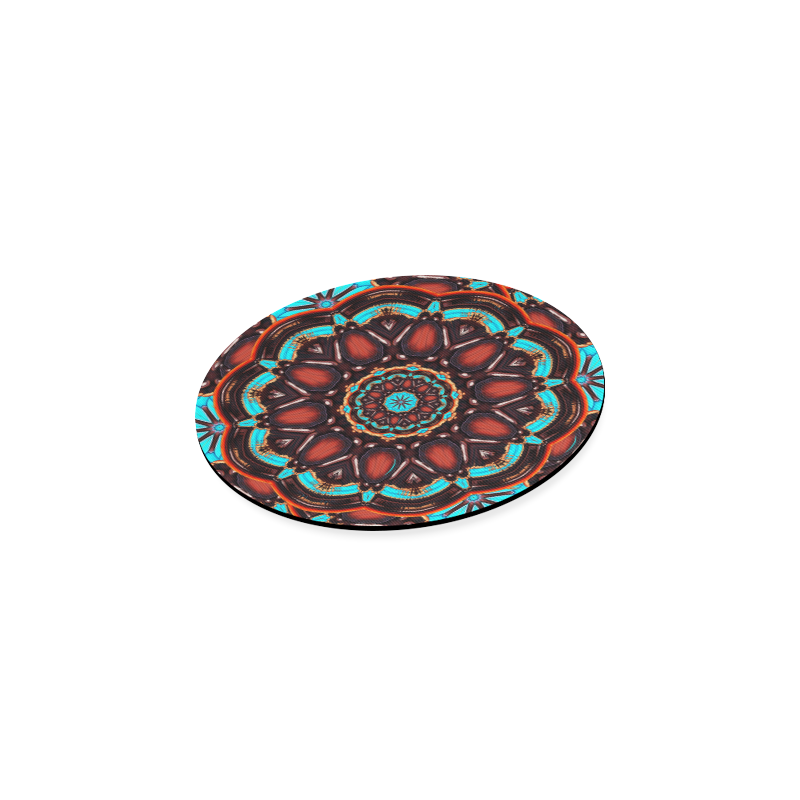 K172 Wood and Turquoise Abstract Round Coaster