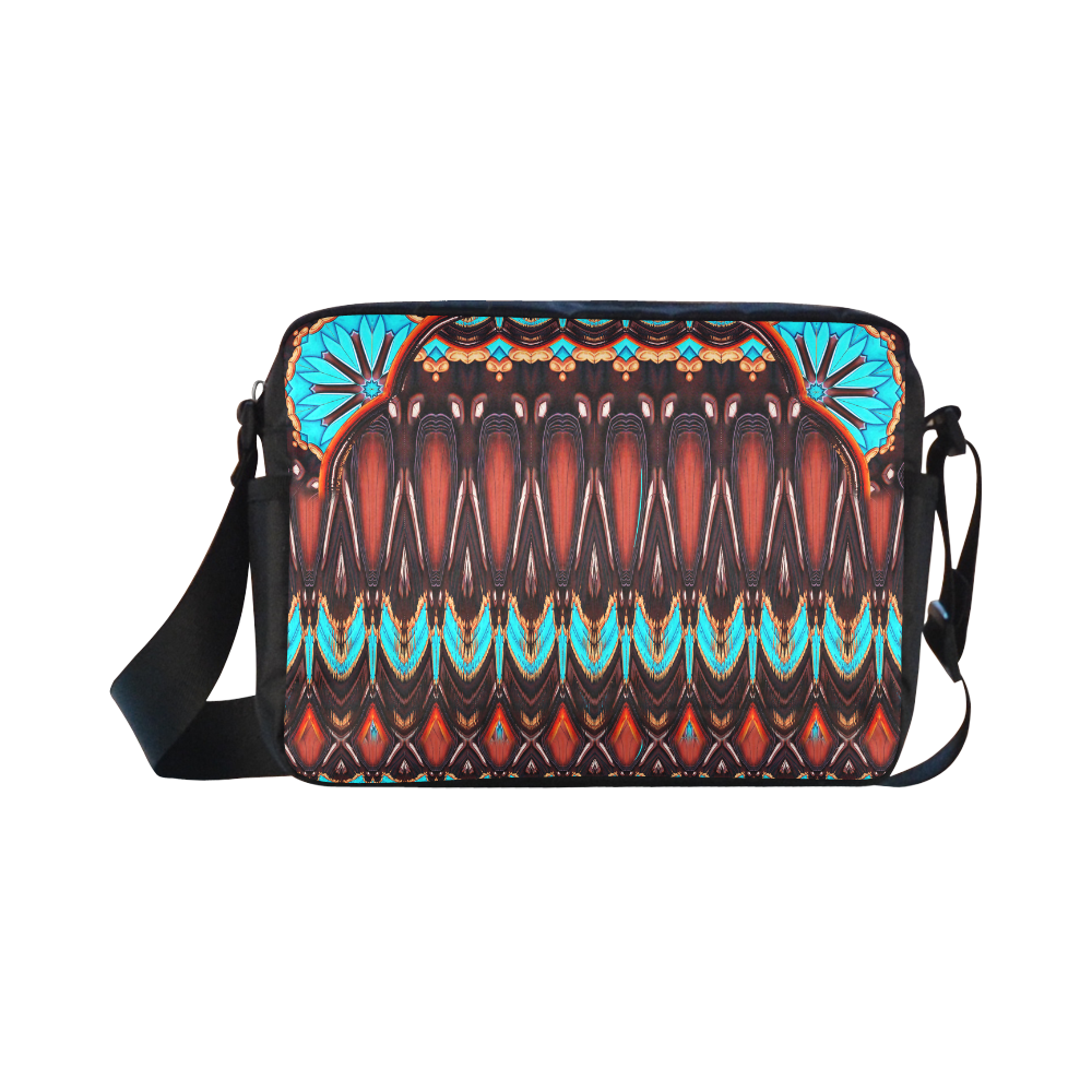 K172 Wood and Turquoise Abstract Classic Cross-body Nylon Bags (Model 1632)