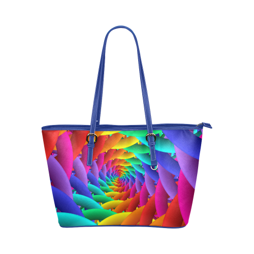 Psychedelic Rainbow Spiral Leather Tote Bag/Large (Model 1651)