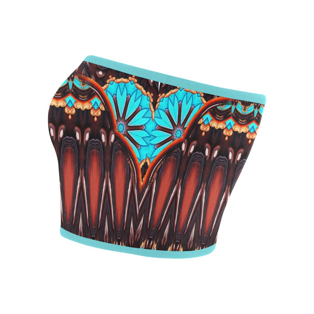 K172 Wood and Turquoise Abstract Bandeau Top