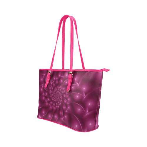 Glossy Berry Purple Fractal Spiral Leather Tote Bag/Small (Model 1651)