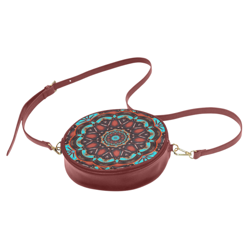 K172 Wood and Turquoise Abstract Round Sling Bag (Model 1647)