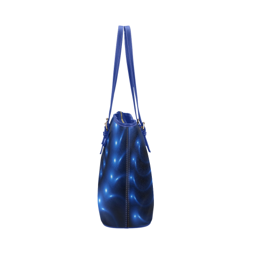 Glossy Blue Fractal Spiral Leather Tote Bag/Large (Model 1651)