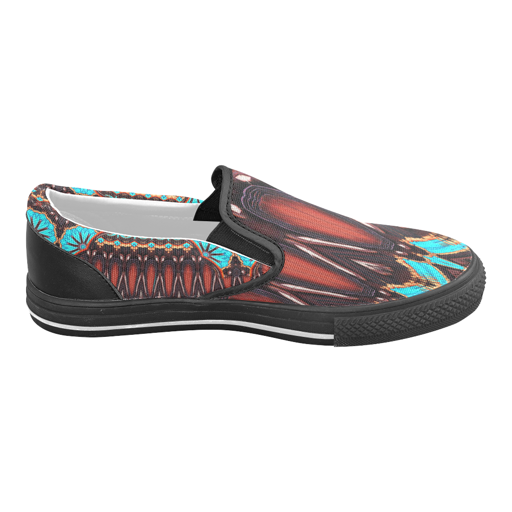 K172 Wood and Turquoise Abstract Pattern Men's Unusual Slip-on Canvas Shoes (Model 019)