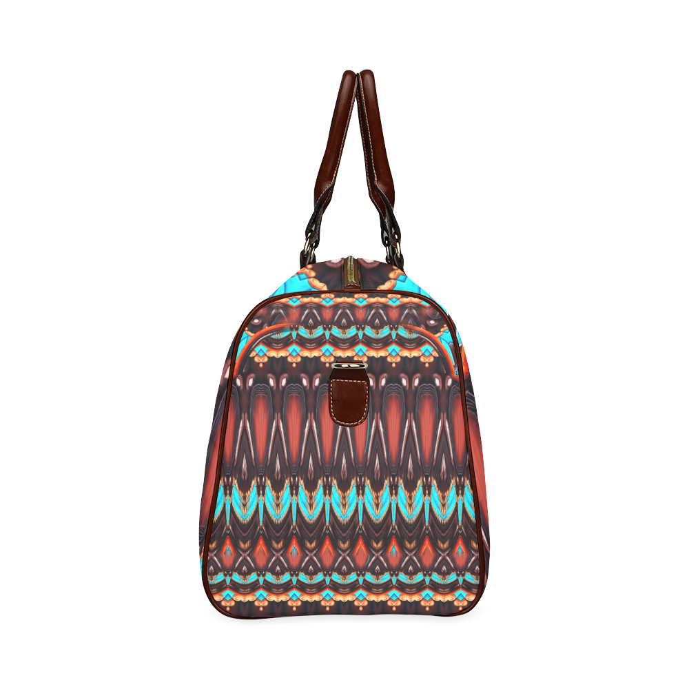 K172 Wood and Turquoise Abstract Waterproof Travel Bag/Small (Model 1639)