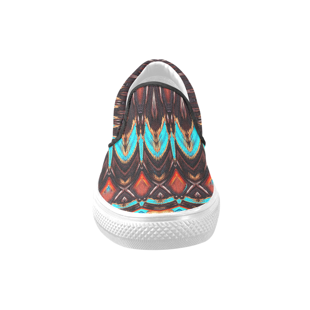 K172 Wood and Turquoise Abstract Women's Unusual Slip-on Canvas Shoes (Model 019)