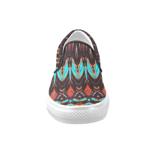 K172 Wood and Turquoise Abstract Women's Unusual Slip-on Canvas Shoes (Model 019)