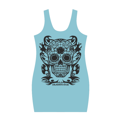 Skull Flowers Blue Medea Vest Dress (Model D06)