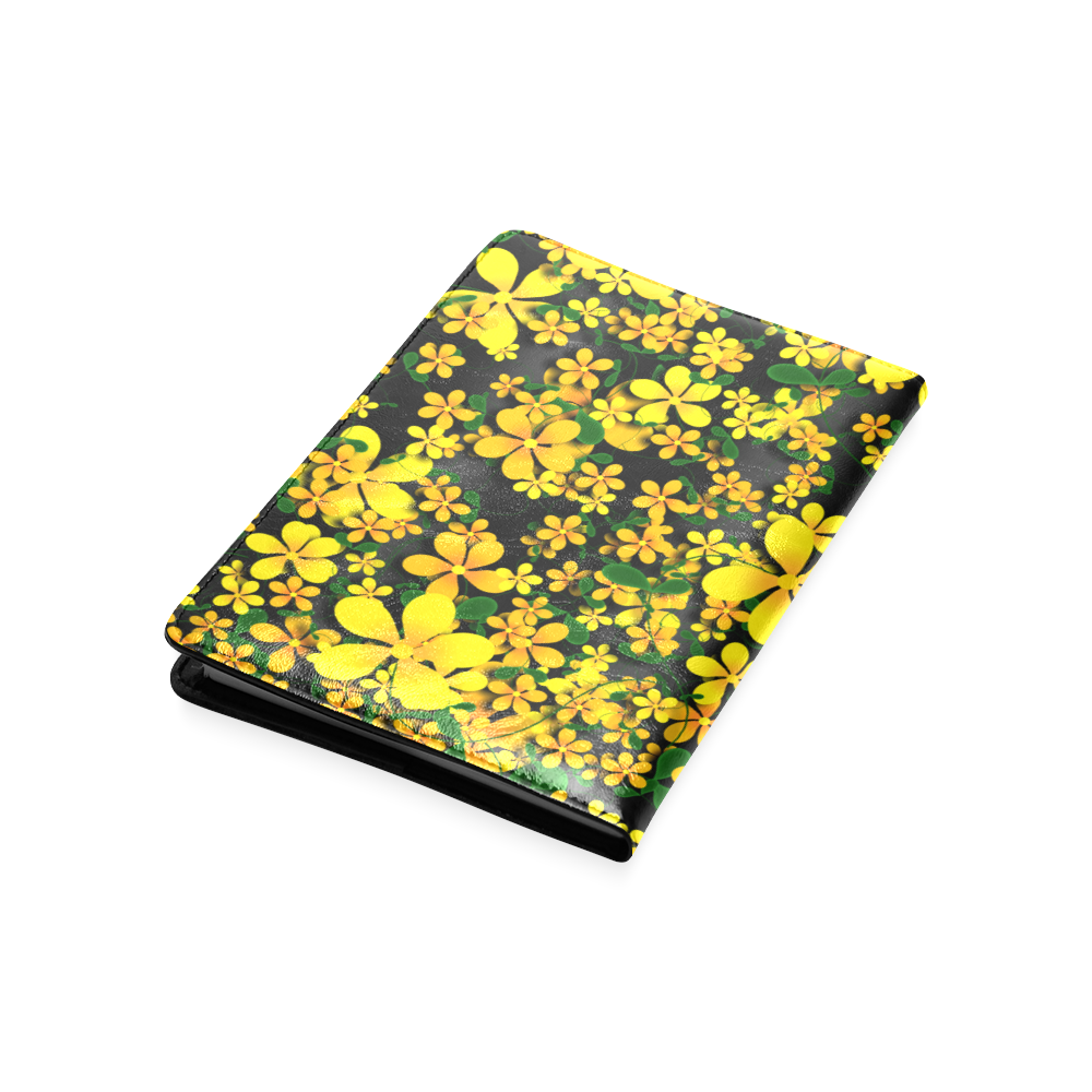 Pretty Orange & Yellow Flowers on Black Custom NoteBook A5