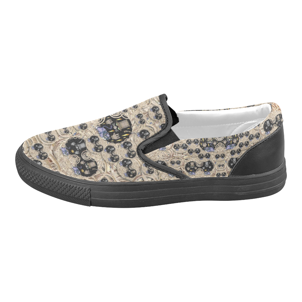 big cats and kittens in the night Men's Slip-on Canvas Shoes (Model 019)