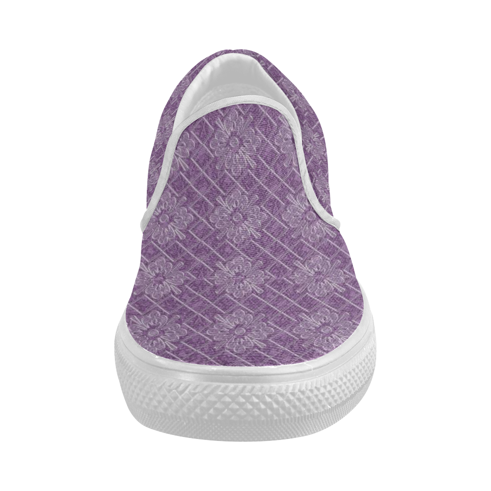 Lilac Jacuard Women's Slip-on Canvas Shoes (Model 019)