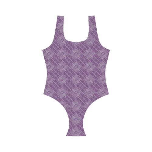 Lilac Jacuard Vest One Piece Swimsuit (Model S04)