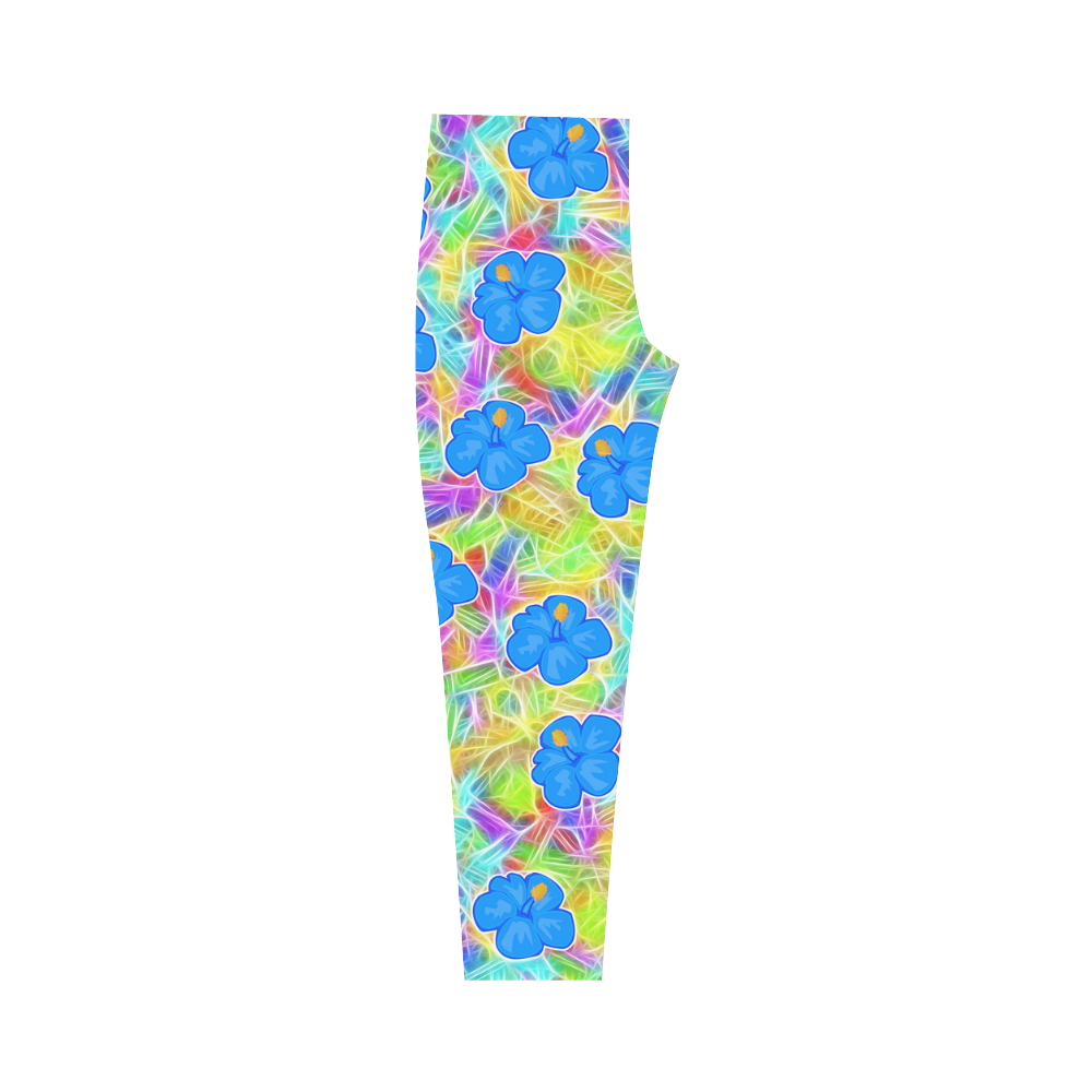 Pretty Blue Hawaiian Flowers Pattern Capri Legging (Model L02)