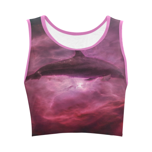 Dolphin in pink waters Women's Crop Top (Model T42)