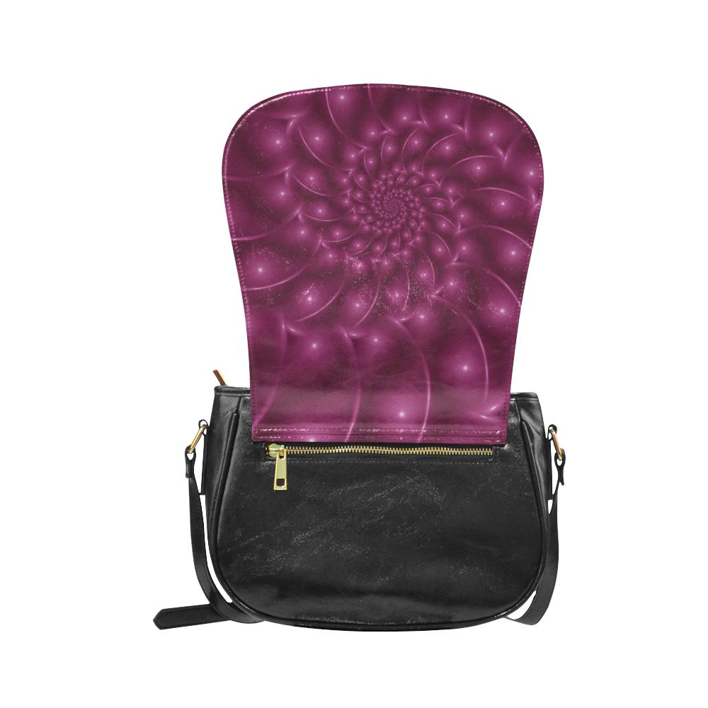 Glossy Berry Purple Fractal Spiral Classic Saddle Bag/Small (Model 1648)