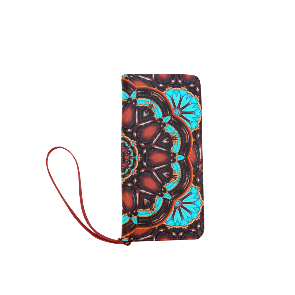 K172 Wood and Turquoise Abstract Women's Clutch Wallet (Model 1637)