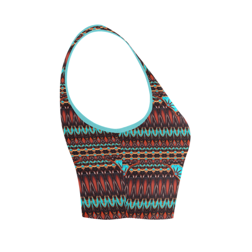 K172 Wood and Turquoise Abstract Pattern Women's Crop Top (Model T42)