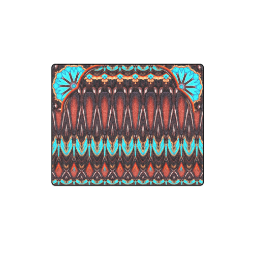 K172 Wood and Turquoise Abstract Blanket 40"x50"