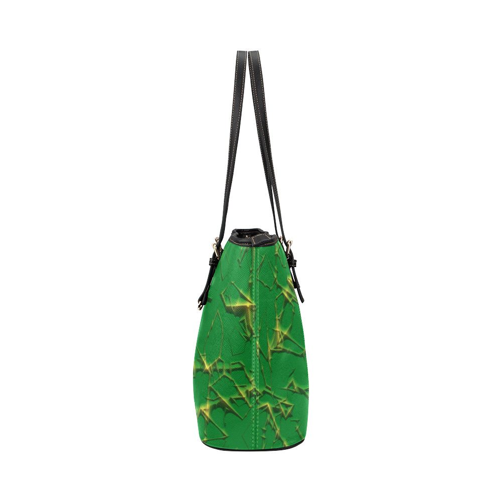 Thorny abstract,green Leather Tote Bag/Large (Model 1651)