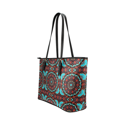 K172 Wood and Turquoise Abstract Pattern Leather Tote Bag/Large (Model 1651)