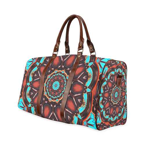 K172 Wood and Turquoise Abstract Waterproof Travel Bag/Large (Model 1639)