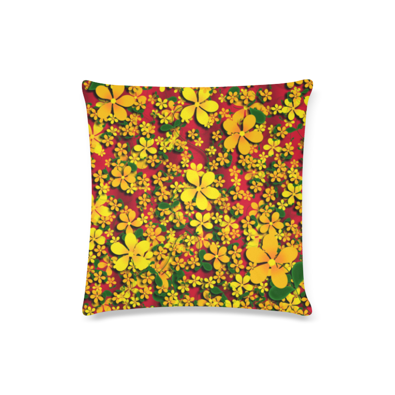Pretty Orange & Yellow Flowers on Red Custom Zippered Pillow Case 16"x16"(Twin Sides)