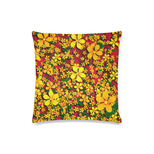 Pretty Orange & Yellow Flowers on Red Custom Zippered Pillow Case 16"x16"(Twin Sides)