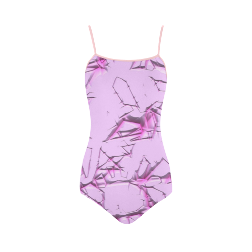 Thorny abstract,soft pink Strap Swimsuit ( Model S05)