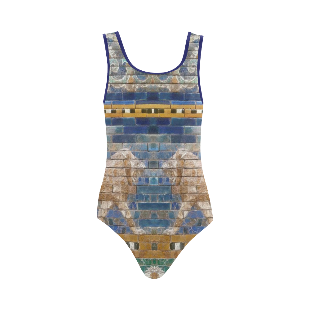 Two Lions And Daisis Mosaic Vest One Piece Swimsuit (Model S04)